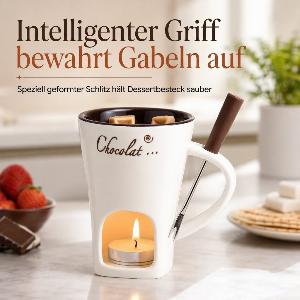 Keramik Schokoladen- und Käsefondue Schmelzbecher mit Gabel