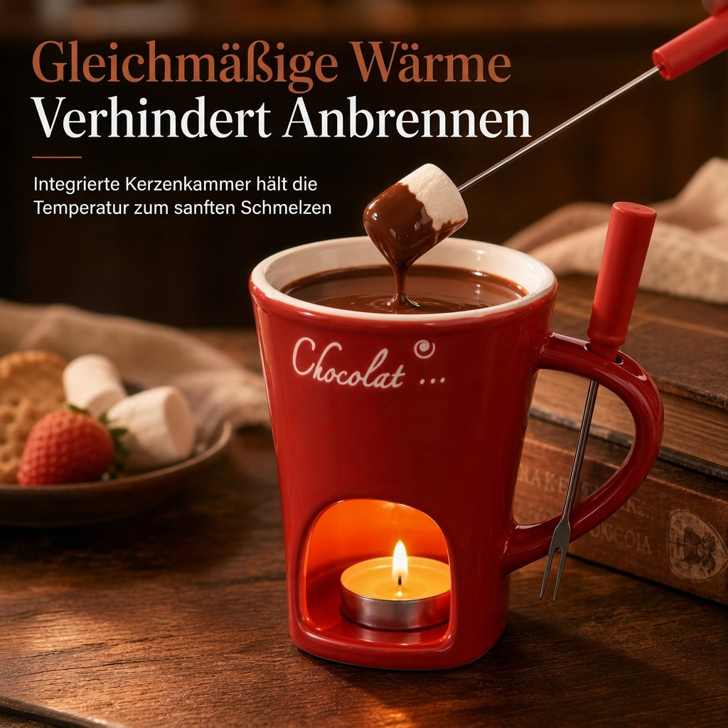 Keramik Schokoladen- und Käsefondue Schmelzbecher mit Gabel