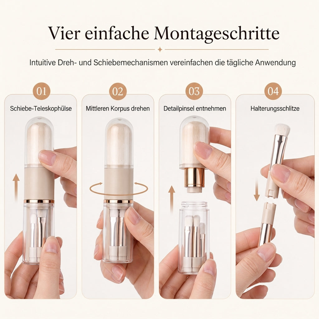 🥳HEIßER SALE 2026🥳💞MEHR ALS 50.000 VERKAUFT! 💄✈️ 50% RABATT! Tragbares ausziehbares 5-in-1-Make-up-Pinselset – Pinsel für Puder, Rouge und Silikon-Lippenpinsel in einer kompakten Kapsel. Ideal für unterwegs! 🛡️✨
