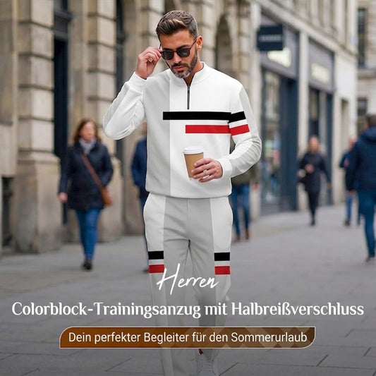 👕Trainingsanzug für Herren mit Halbem Reißverschluss & Farbblock-Design – Moderner Look, Bequeme Passform & Perfekt Für Sport & Freizeit 👖