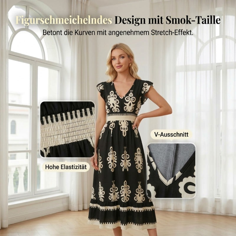 🌞 Neu für Frühling & Sommer👗 V-Ausschnitt Barock Maxi Kleid – hochwertige Taille, knitterfreier Stoff – perfekt für Urlaub & Alltag ✨🌿